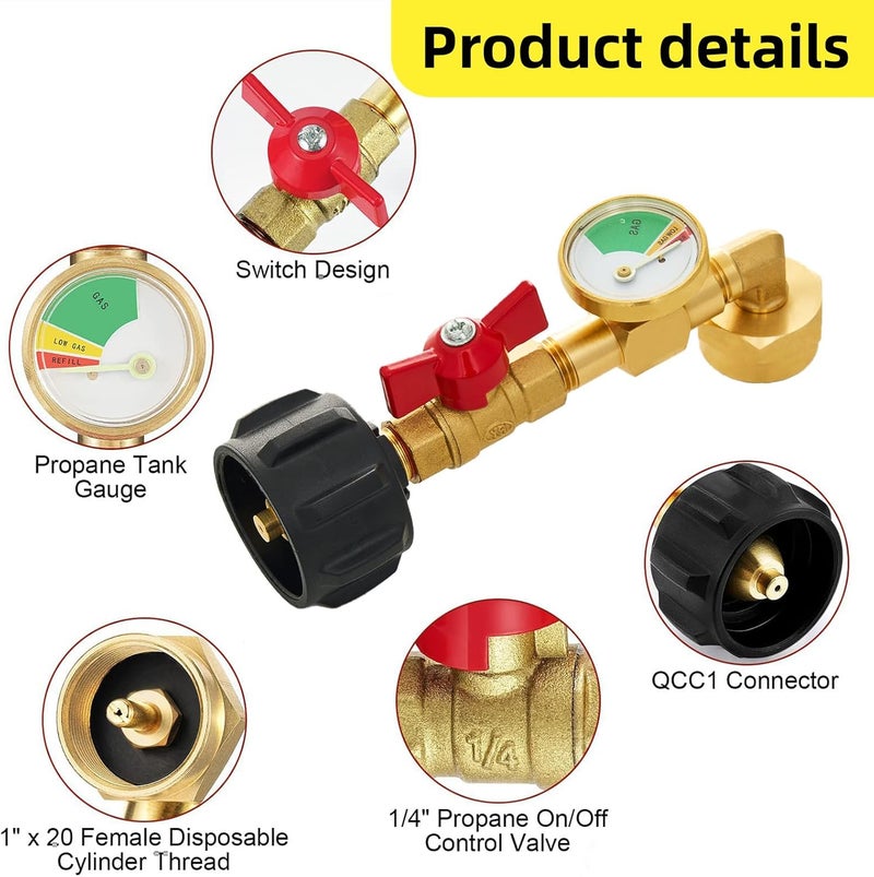 UJW Propane Refill Adapter with Valve and Gauge,Fill 1 lb Bottles from 20 lb Tank,Fits QCC1 / Type1 Propane Tank and 1 lb Throwaway Disposable Cylinder Propane Bottle Connector - Image 4